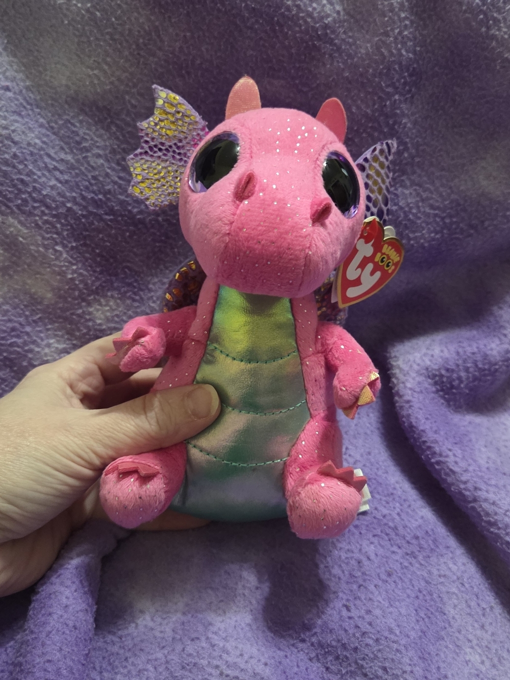 TY Beanie Boo Pink Dragon Plush Toy - Soft Sparkle Stuffed Animal